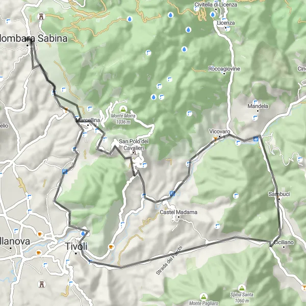 Map miniature of "Scenic Sabina Loop" cycling inspiration in Lazio, Italy. Generated by Tarmacs.app cycling route planner
