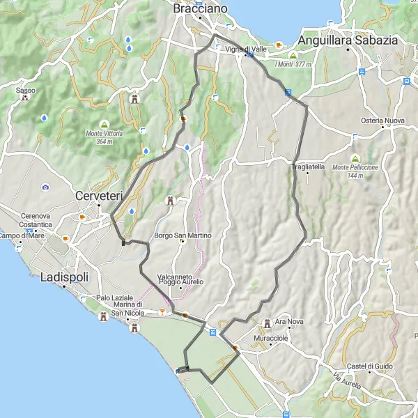 Map miniature of "Passoscuro to Monte Cucco Loop" cycling inspiration in Lazio, Italy. Generated by Tarmacs.app cycling route planner