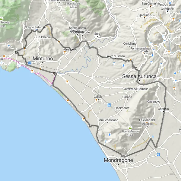 Map miniature of "Ventaroli and Monte Cicoli Road Cycling Route" cycling inspiration in Lazio, Italy. Generated by Tarmacs.app cycling route planner