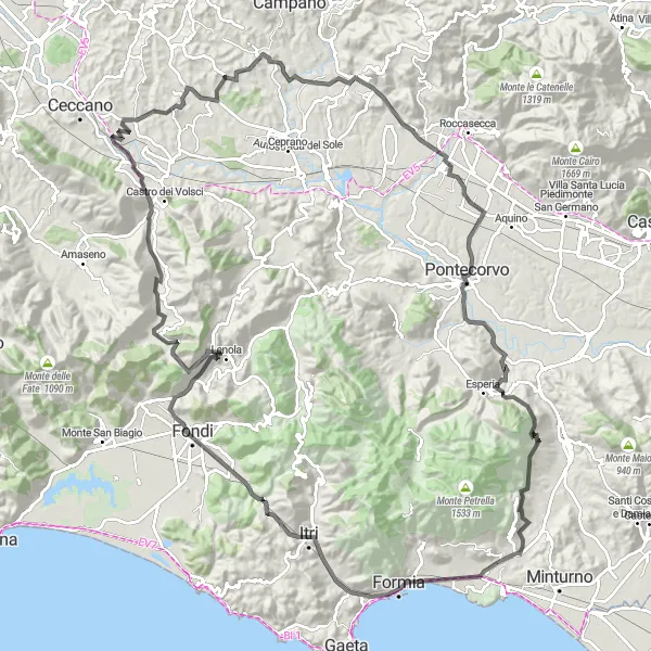 Map miniature of "Lazio Mountain Trail" cycling inspiration in Lazio, Italy. Generated by Tarmacs.app cycling route planner