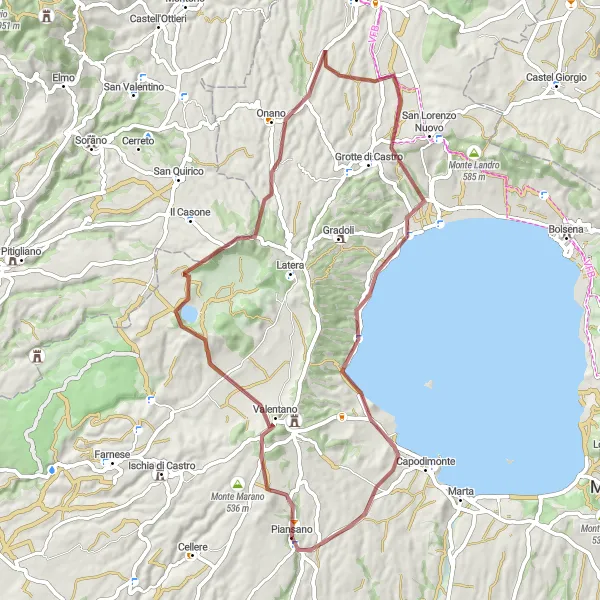 Map miniature of "The Gravel Circuit of Monte Starnina and Poggio Marano" cycling inspiration in Lazio, Italy. Generated by Tarmacs.app cycling route planner