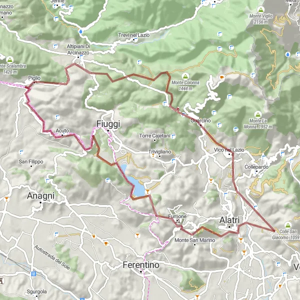 Miniatura della mappa di ispirazione al ciclismo "Giro in Gravel da Piglio" nella regione di Lazio, Italy. Generata da Tarmacs.app, pianificatore di rotte ciclistiche