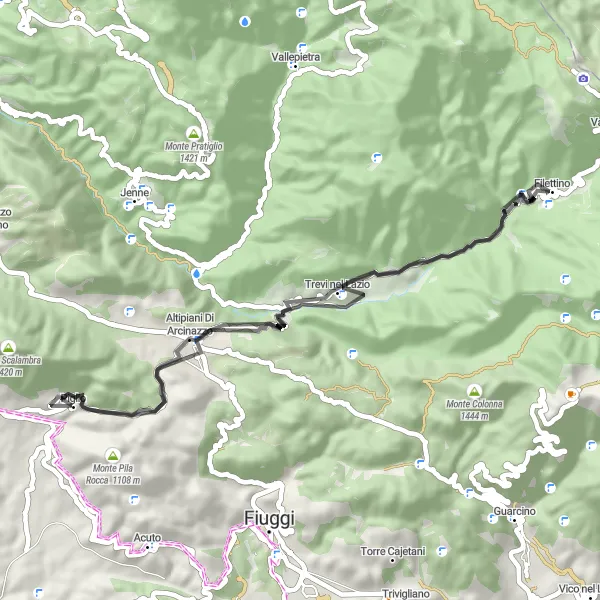 Map miniature of "Colle Della Macchie-Cotardo Cycling Route" cycling inspiration in Lazio, Italy. Generated by Tarmacs.app cycling route planner