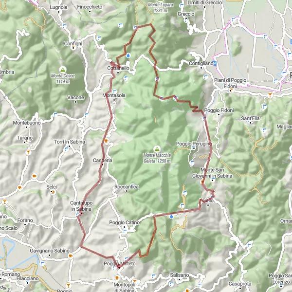 Miniatura della mappa di ispirazione al ciclismo "Gravel Trail da Poggio Mirteto a Monte S.Cosimo" nella regione di Lazio, Italy. Generata da Tarmacs.app, pianificatore di rotte ciclistiche