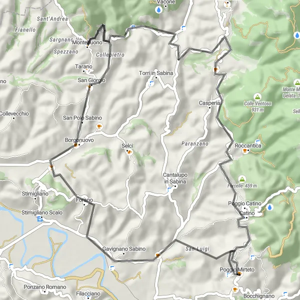 Map miniature of "Poggio Mirteto - Roccantica - Catino - Poggio Mirteto" cycling inspiration in Lazio, Italy. Generated by Tarmacs.app cycling route planner