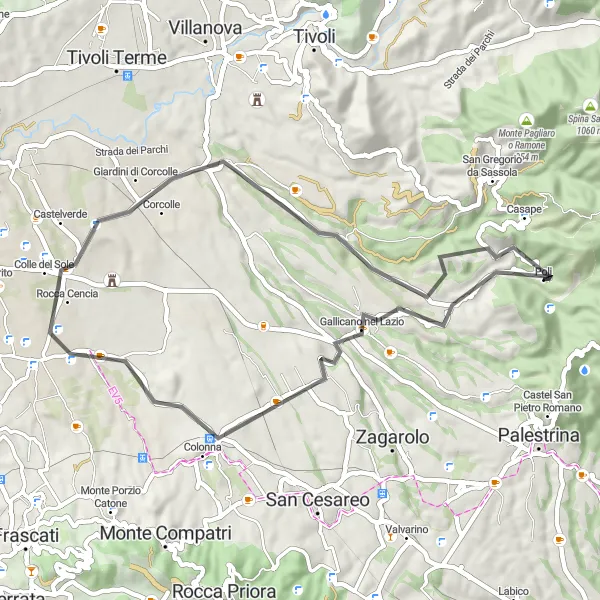 Map miniature of "The Countryside Delight" cycling inspiration in Lazio, Italy. Generated by Tarmacs.app cycling route planner