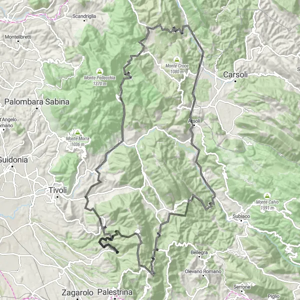 Miniatura della mappa di ispirazione al ciclismo "Traversata delle Colline Laziali" nella regione di Lazio, Italy. Generata da Tarmacs.app, pianificatore di rotte ciclistiche
