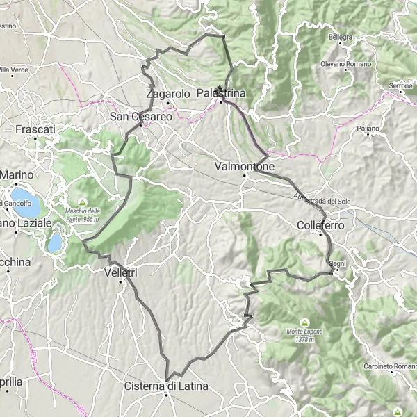 Map miniature of "The Monte Arzillo Challenge" cycling inspiration in Lazio, Italy. Generated by Tarmacs.app cycling route planner