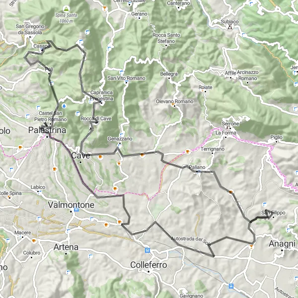 Map miniature of "Poli – Colle Crocetta Hill Challenge" cycling inspiration in Lazio, Italy. Generated by Tarmacs.app cycling route planner