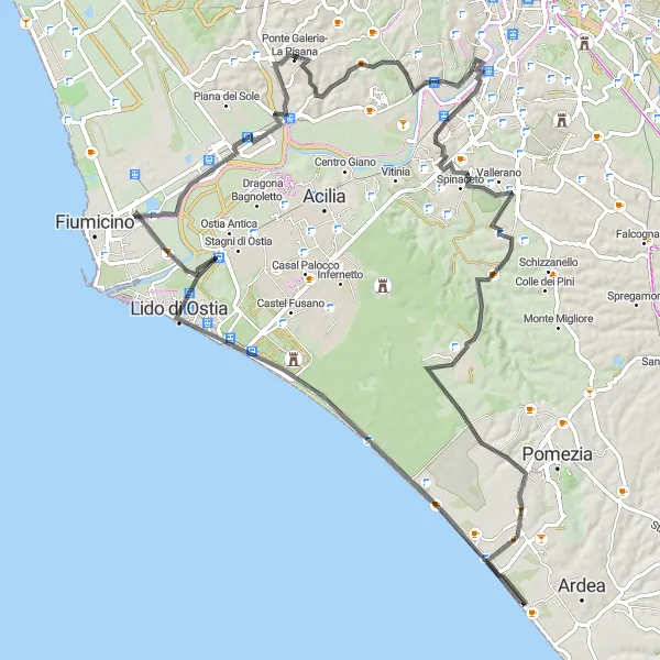 Map miniature of "Colli di Enea Loop" cycling inspiration in Lazio, Italy. Generated by Tarmacs.app cycling route planner