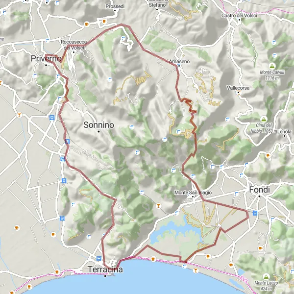 Miniatura della mappa di ispirazione al ciclismo "Avventura Gravel tra Monti e Fiumi" nella regione di Lazio, Italy. Generata da Tarmacs.app, pianificatore di rotte ciclistiche