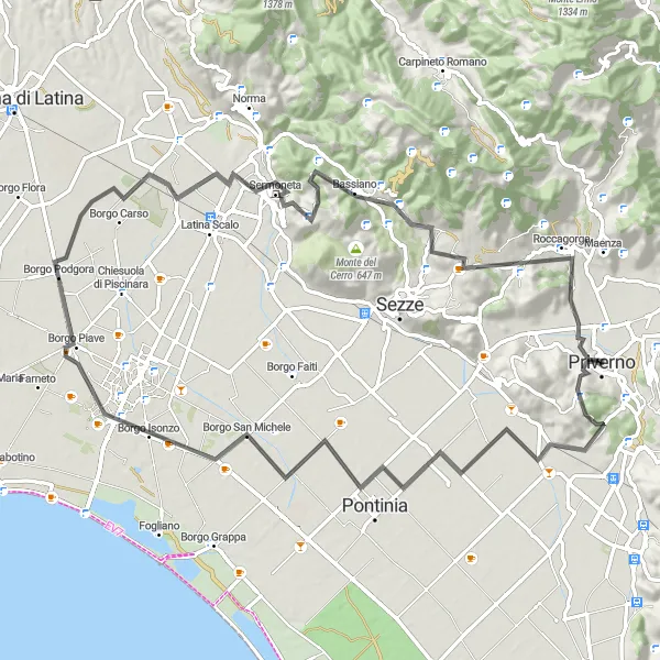 Miniatura della mappa di ispirazione al ciclismo "Tra Borghi e Montagne" nella regione di Lazio, Italy. Generata da Tarmacs.app, pianificatore di rotte ciclistiche