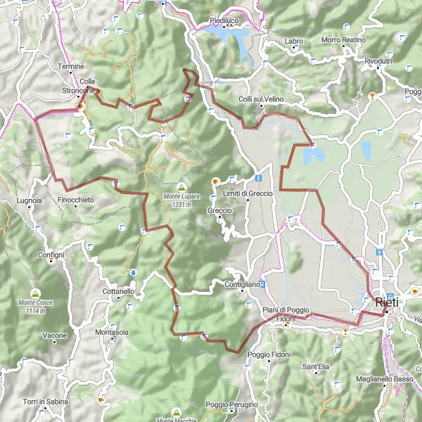 Miniatura della mappa di ispirazione al ciclismo "Il Circuito del Velino" nella regione di Lazio, Italy. Generata da Tarmacs.app, pianificatore di rotte ciclistiche