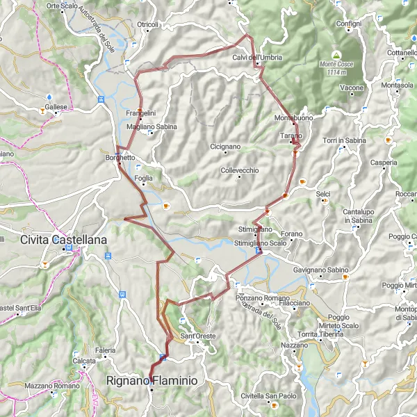 Miniatura della mappa di ispirazione al ciclismo "Gravel tra Rignano Flaminio e Mount Soratte" nella regione di Lazio, Italy. Generata da Tarmacs.app, pianificatore di rotte ciclistiche