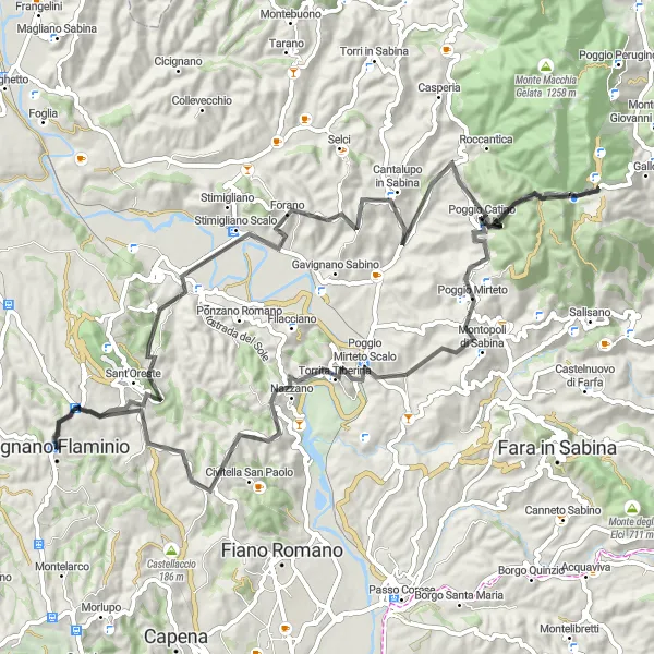 Miniatura della mappa di ispirazione al ciclismo "Avventura in bicicletta tra Rignano Flaminio e Nazzano" nella regione di Lazio, Italy. Generata da Tarmacs.app, pianificatore di rotte ciclistiche