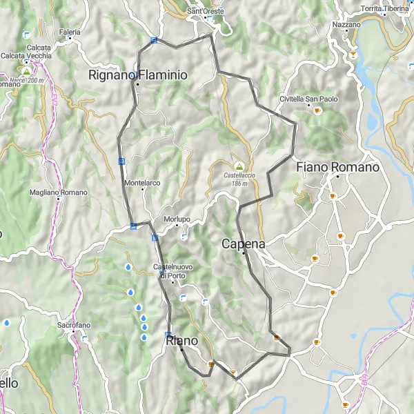 Miniatura della mappa di ispirazione al ciclismo "Percorso Ciclabile Rignano Flaminio - Castelnuovo di Porto - Sant'Oreste" nella regione di Lazio, Italy. Generata da Tarmacs.app, pianificatore di rotte ciclistiche