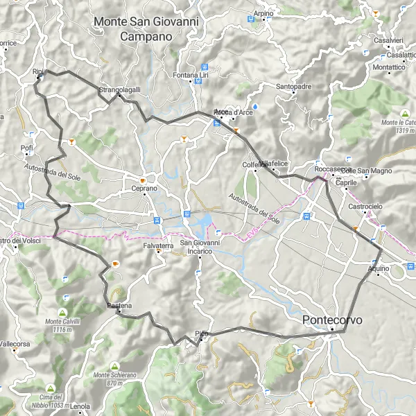 Miniatura della mappa di ispirazione al ciclismo "Tour di 84 km tra storia e natura" nella regione di Lazio, Italy. Generata da Tarmacs.app, pianificatore di rotte ciclistiche