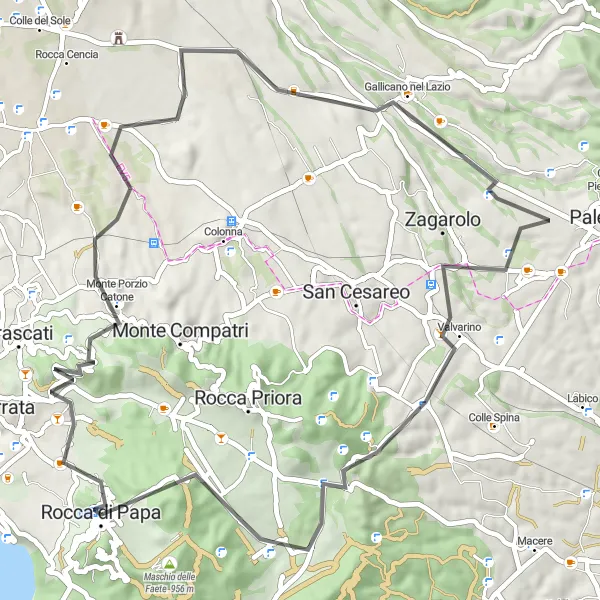 Miniatura della mappa di ispirazione al ciclismo "Il fascino dei colli romani" nella regione di Lazio, Italy. Generata da Tarmacs.app, pianificatore di rotte ciclistiche