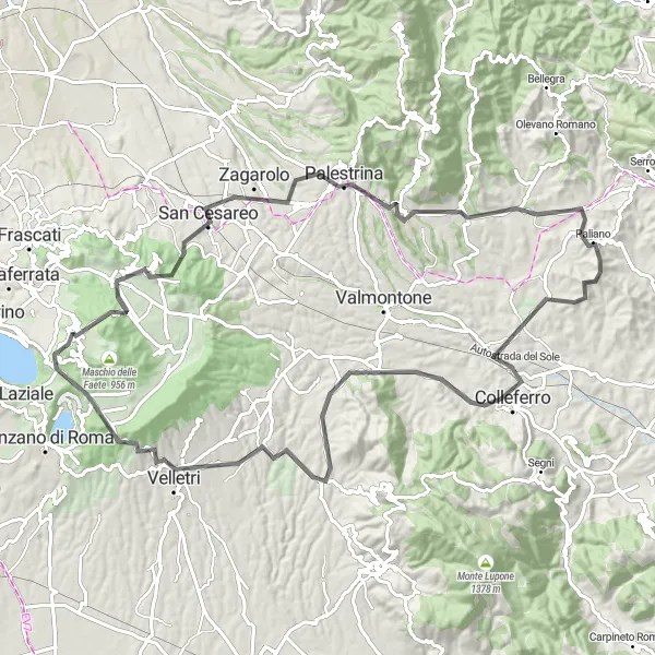 Miniatura della mappa di ispirazione al ciclismo "Giro panoramico per Monte Cavo" nella regione di Lazio, Italy. Generata da Tarmacs.app, pianificatore di rotte ciclistiche