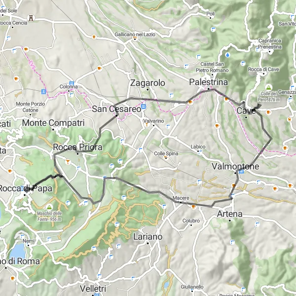 Miniatura della mappa di ispirazione al ciclismo "Scopri Monte Cavo e dintorni in bicicletta" nella regione di Lazio, Italy. Generata da Tarmacs.app, pianificatore di rotte ciclistiche