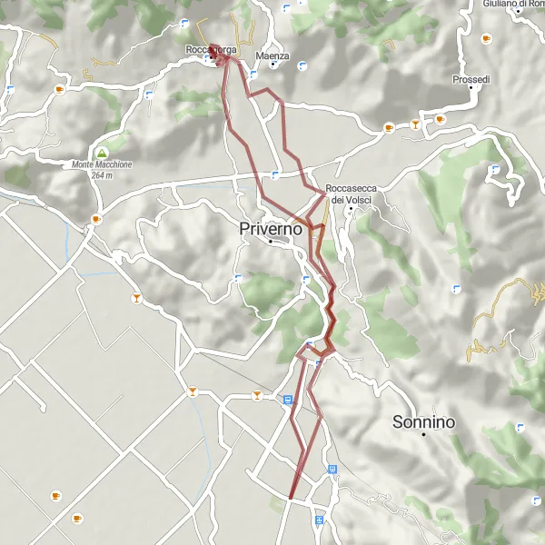 Map miniature of "Roccagorga Gravel Adventure" cycling inspiration in Lazio, Italy. Generated by Tarmacs.app cycling route planner