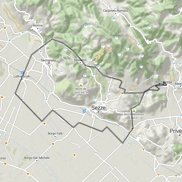 Miniatura della mappa di ispirazione al ciclismo "Giro in bicicletta da Roccagorga a Monte Fulcino" nella regione di Lazio, Italy. Generata da Tarmacs.app, pianificatore di rotte ciclistiche
