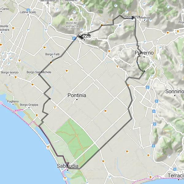 Miniatura della mappa di ispirazione al ciclismo "Giro in bici da Roccagorga a Monte Fretano" nella regione di Lazio, Italy. Generata da Tarmacs.app, pianificatore di rotte ciclistiche