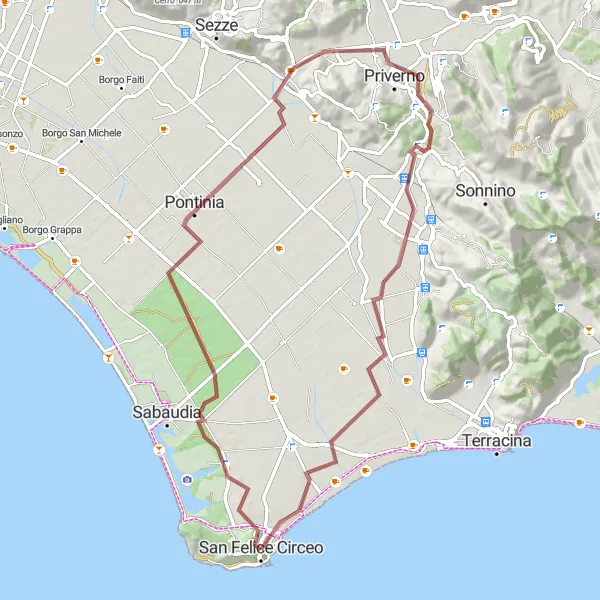 Miniatura della mappa di ispirazione al ciclismo "Gravel dei Borghi Antichi" nella regione di Lazio, Italy. Generata da Tarmacs.app, pianificatore di rotte ciclistiche