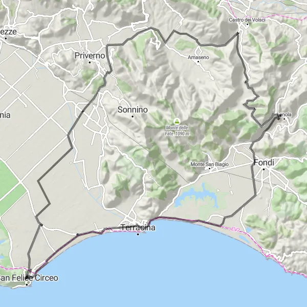 Miniatura della mappa di ispirazione al ciclismo "Costa e Collina" nella regione di Lazio, Italy. Generata da Tarmacs.app, pianificatore di rotte ciclistiche