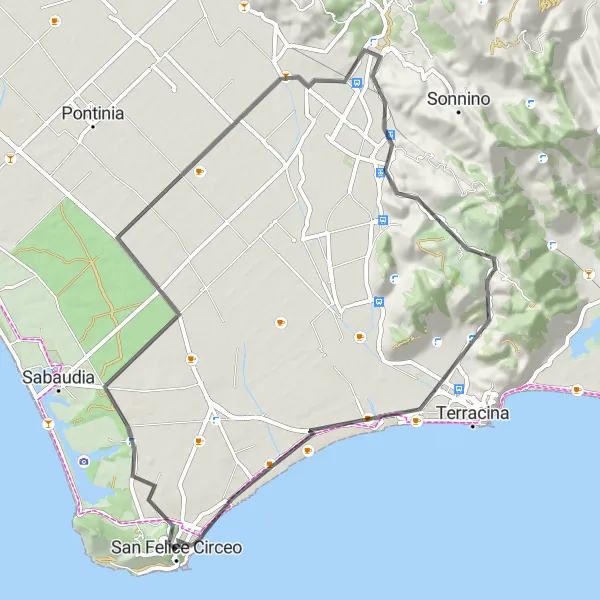 Map miniature of "Challenging Ride: Ponte del diavolo Loop" cycling inspiration in Lazio, Italy. Generated by Tarmacs.app cycling route planner