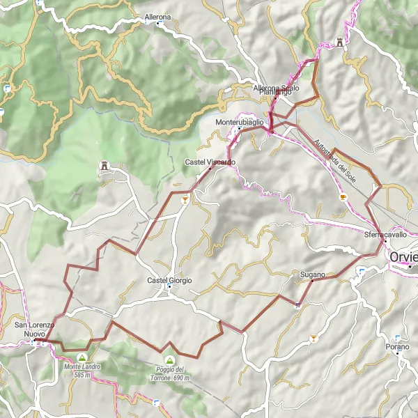 Miniatura della mappa di ispirazione al ciclismo "Escursione tra Castel Viscardo e Monte Landro" nella regione di Lazio, Italy. Generata da Tarmacs.app, pianificatore di rotte ciclistiche