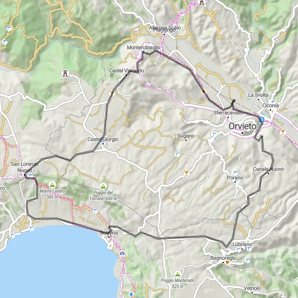 Miniatura della mappa di ispirazione al ciclismo "Giro in bicicletta da San Lorenzo Nuovo a Bolsena" nella regione di Lazio, Italy. Generata da Tarmacs.app, pianificatore di rotte ciclistiche