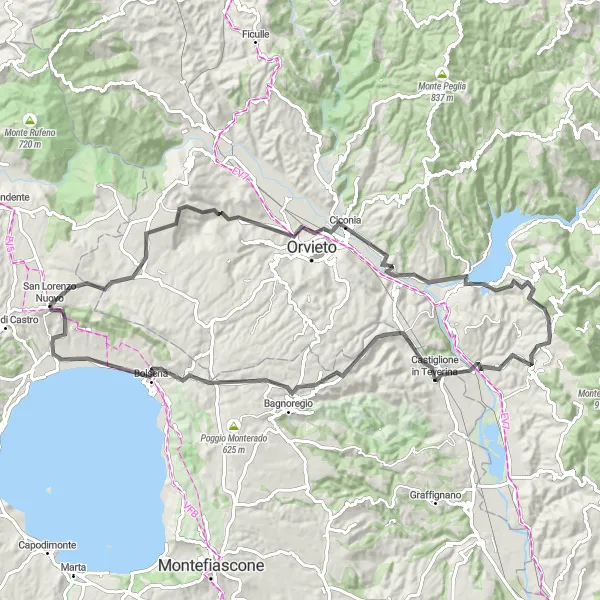 Miniatura della mappa di ispirazione al ciclismo "Giro in bicicletta da San Lorenzo Nuovo a Bolsena" nella regione di Lazio, Italy. Generata da Tarmacs.app, pianificatore di rotte ciclistiche