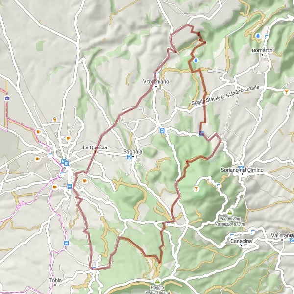 Map miniature of "Quaint Gravel Ride" cycling inspiration in Lazio, Italy. Generated by Tarmacs.app cycling route planner