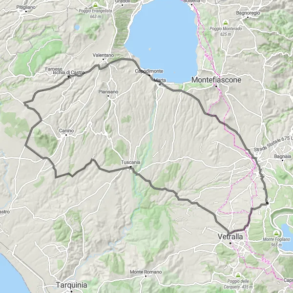 Map miniature of "Historical Road Adventure" cycling inspiration in Lazio, Italy. Generated by Tarmacs.app cycling route planner