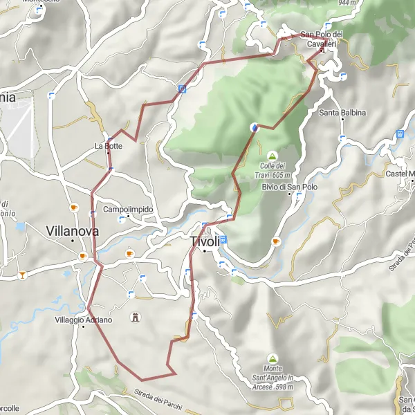 Map miniature of "Serene Gravel Adventure" cycling inspiration in Lazio, Italy. Generated by Tarmacs.app cycling route planner