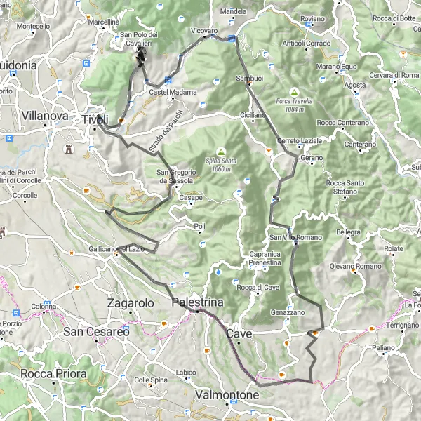 Map miniature of "The Historic Trail" cycling inspiration in Lazio, Italy. Generated by Tarmacs.app cycling route planner