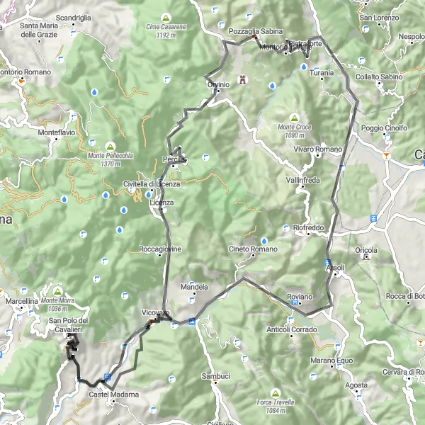 Map miniature of "The Lazio Loop" cycling inspiration in Lazio, Italy. Generated by Tarmacs.app cycling route planner