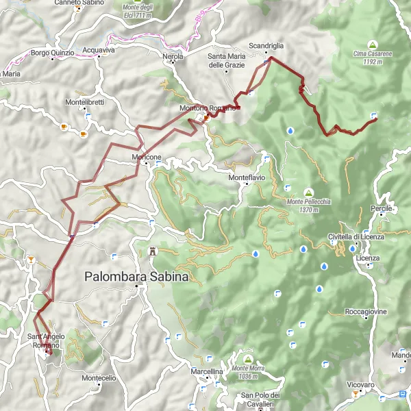 Map miniature of "Gravel Adventure: Exploring the Natural Beauty of Lazio" cycling inspiration in Lazio, Italy. Generated by Tarmacs.app cycling route planner