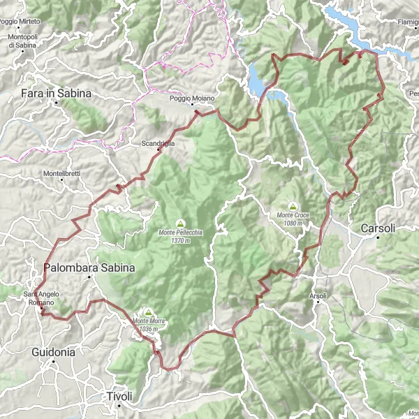 Miniatura della mappa di ispirazione al ciclismo "Giro in Gravel da Sant'Angelo Romano" nella regione di Lazio, Italy. Generata da Tarmacs.app, pianificatore di rotte ciclistiche