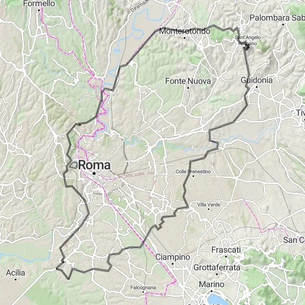 Miniatura della mappa di ispirazione al ciclismo "Avventura tra le Verdi Colline" nella regione di Lazio, Italy. Generata da Tarmacs.app, pianificatore di rotte ciclistiche