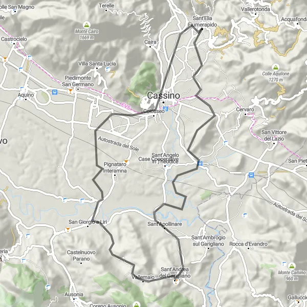 Map miniature of "The Sant'Andrea del Garigliano Loop" cycling inspiration in Lazio, Italy. Generated by Tarmacs.app cycling route planner