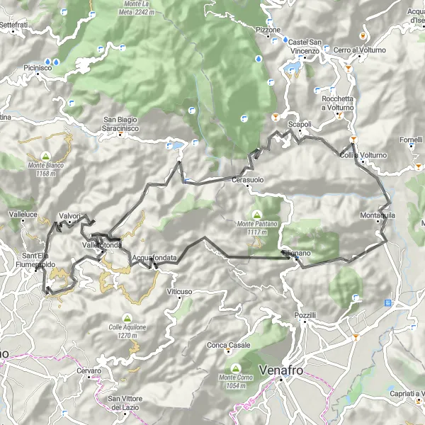 Map miniature of "Mountainous Beauty and Ancient Treasures" cycling inspiration in Lazio, Italy. Generated by Tarmacs.app cycling route planner