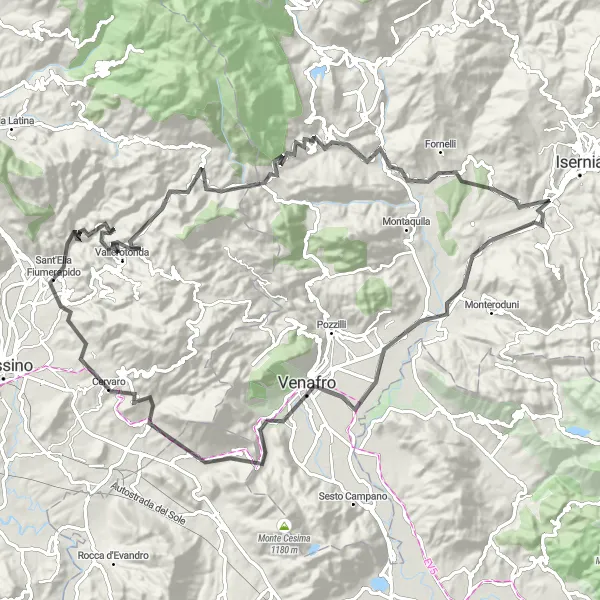 Map miniature of "The Nature and History Extravaganza" cycling inspiration in Lazio, Italy. Generated by Tarmacs.app cycling route planner