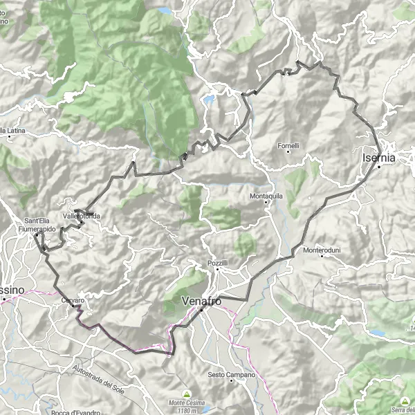 Map miniature of "Mountainous Bliss and Cultural Heritage" cycling inspiration in Lazio, Italy. Generated by Tarmacs.app cycling route planner
