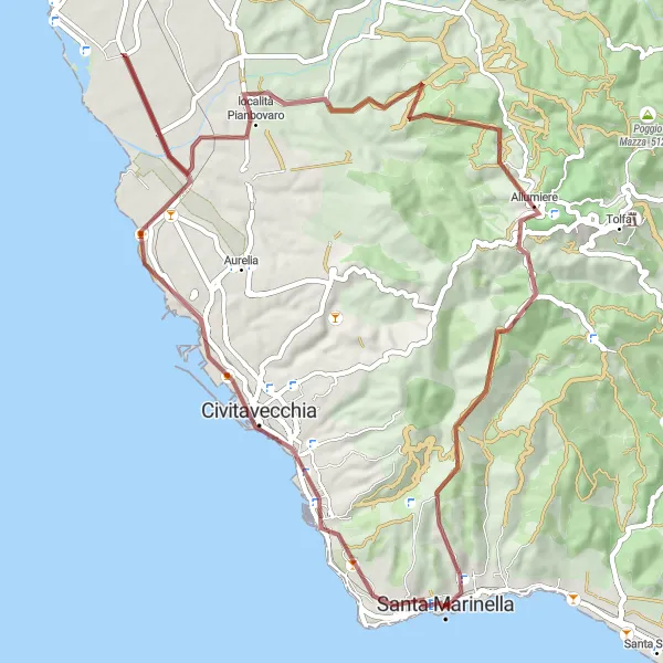 Miniatura della mappa di ispirazione al ciclismo "Esplorazione off-road tra Santa Marinella e Allumiere" nella regione di Lazio, Italy. Generata da Tarmacs.app, pianificatore di rotte ciclistiche