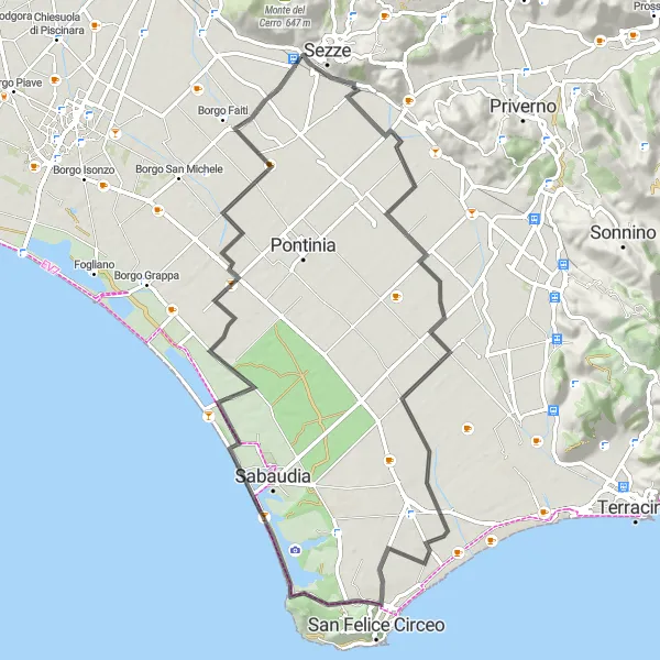 Map miniature of "Scenic Routes Through Borgo Vodice and Villa di Domiziano" cycling inspiration in Lazio, Italy. Generated by Tarmacs.app cycling route planner