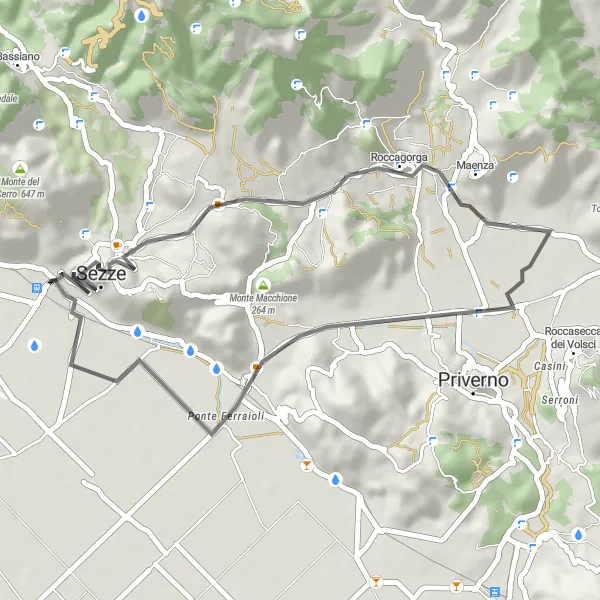 Miniatura della mappa di ispirazione al ciclismo "Giro in bicicletta da Sezze Scalo" nella regione di Lazio, Italy. Generata da Tarmacs.app, pianificatore di rotte ciclistiche