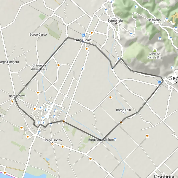 Miniatura della mappa di ispirazione al ciclismo "Ciclovia Latina" nella regione di Lazio, Italy. Generata da Tarmacs.app, pianificatore di rotte ciclistiche