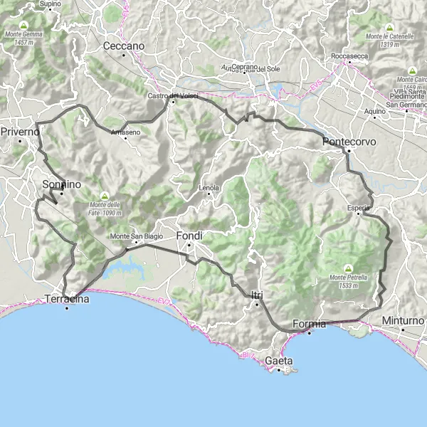 Miniatura della mappa di ispirazione al ciclismo "Circuito delle cime di Lazio" nella regione di Lazio, Italy. Generata da Tarmacs.app, pianificatore di rotte ciclistiche